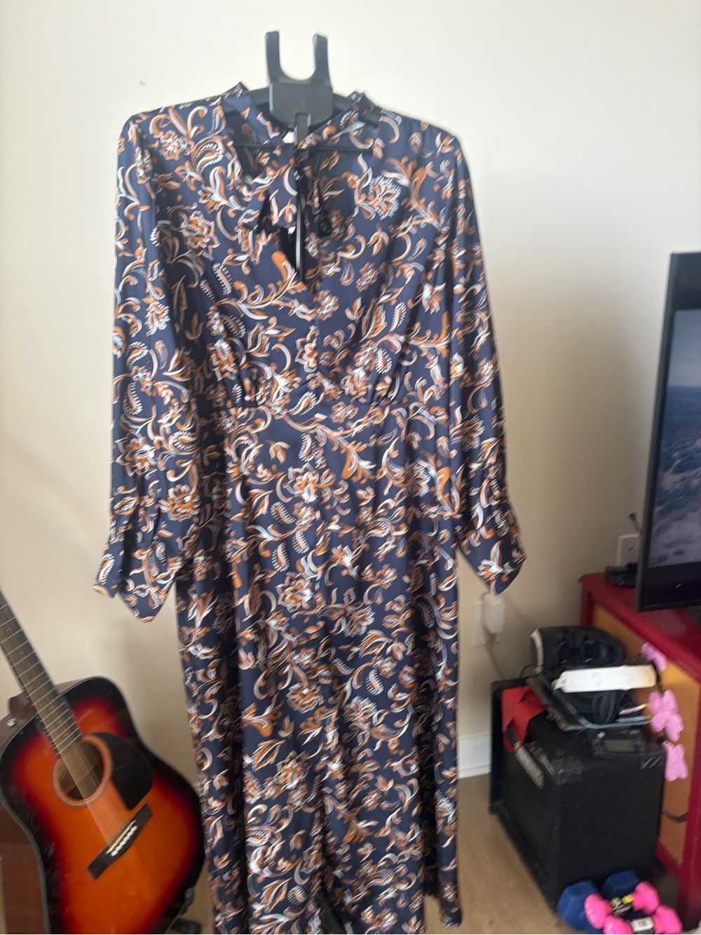 Estelle Navy Rust Paisley Floral Maxi Dress 2X